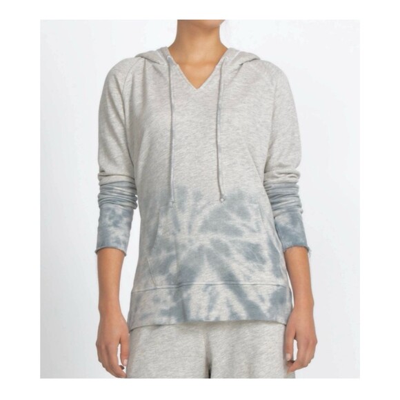 Johnny Was Tops - Johnny Was Calme Mira Sweatshirt Hoodie Grey Tie Dye Swirl Drawstring Pockets XS